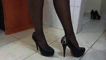 New Heels And Stockings With A Black Babe