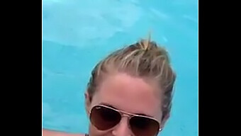 Amateur Blonde Gives A Blowjob In Public Pool On Webcam