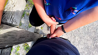 Outdoor Handjob With A German Blonde: Caught At The Last Minute